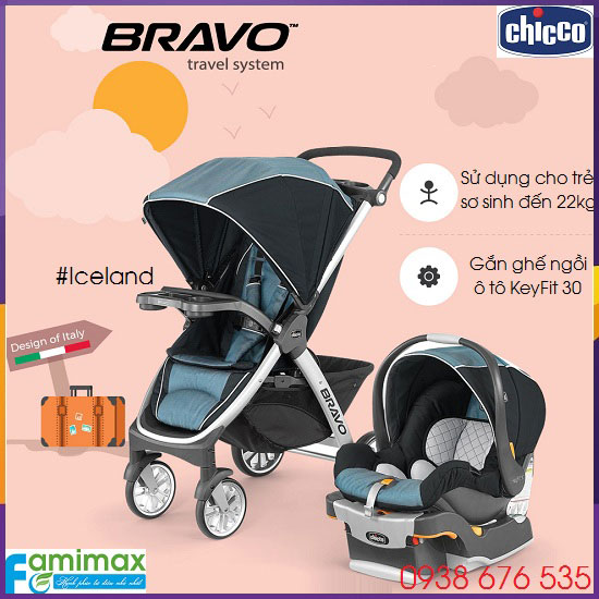 Bộ xe đẩy kèm ghế ngồi ô tô Chicco Bravo Trio