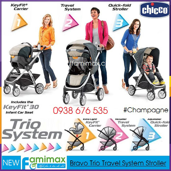 Bộ xe đẩy kèm ghế ngồi ô tô Chicco Bravo Trio