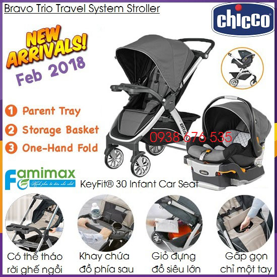 Bộ xe đẩy kèm ghế ngồi ô tô Chicco Bravo Trio
