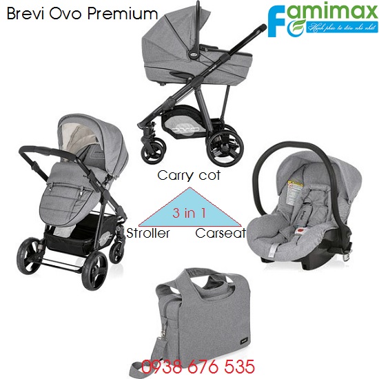 Bộ xe đẩy kèm ghế ngồi ô tô Brevi Ovo Premium