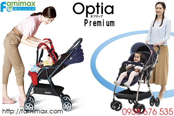 Xe nôi cho bé Aprica Optia Premium gắn được địu em bé