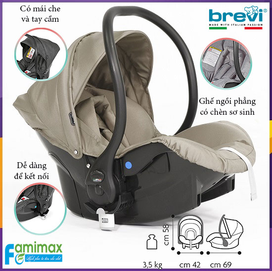 Ghế ngồi ô tô kiêm nôi xách tay Brevi