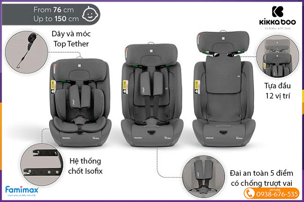 Ghế ngồi ô tô cho bé 1 tuổi KikkaBoo i-Flit