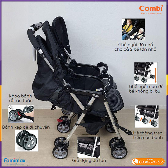 Xe đẩy đôi Combi Spazio Duo