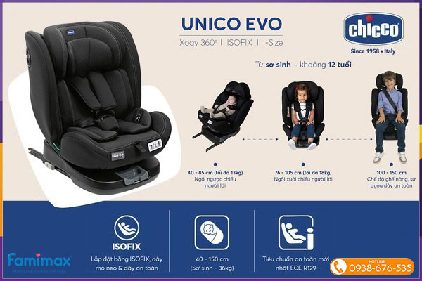 Ghế ngồi ô tô xoay 360° Chicco Unico Evo