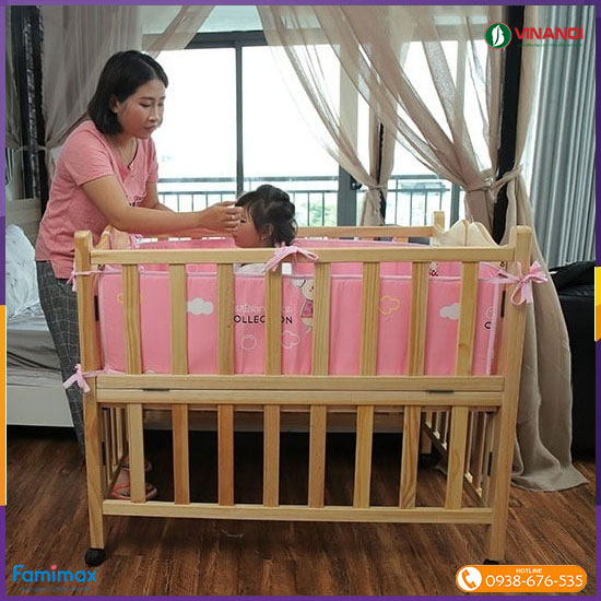 Nôi gỗ cho bé ngủ cạnh giường VINANOI