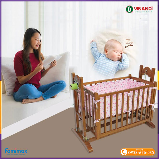 Nôi gỗ tự động cho bé 4 trong 1 VINANOI