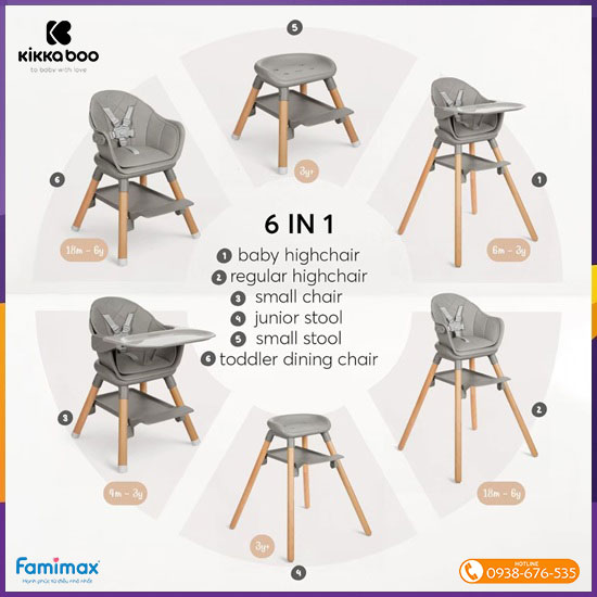 Ghế ăn dặm đa năng Kikkaboo Woody 6-in-1