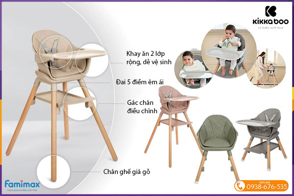 Ghế ăn dặm đa năng Kikkaboo Woody 6-in-1