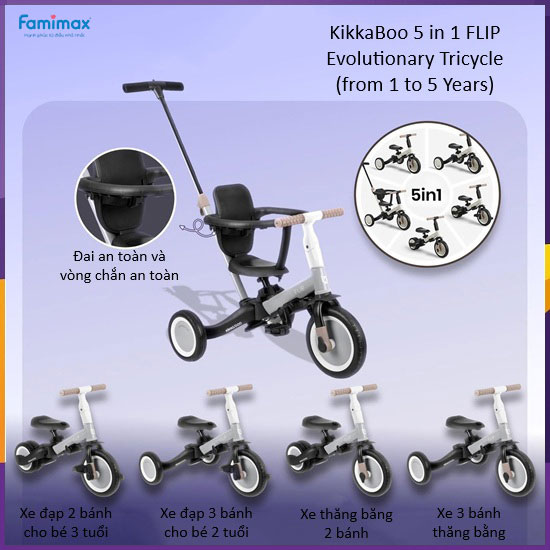 Xe đạp 3 bánh có tay đẩy KikkaBoo Flip 5-in-1