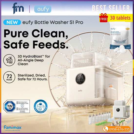 Máy rửa bình sữa tiệt trùng sấy khô eufy S1 Pro
