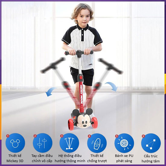 Xe scooter gấp gọn Mesuca 3D Mickey Mouse