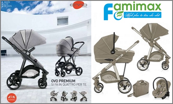 Bộ xe đẩy em bé Brevi Ovo Premium 3 trong 1 Xanh reu Nâu BRE729-278