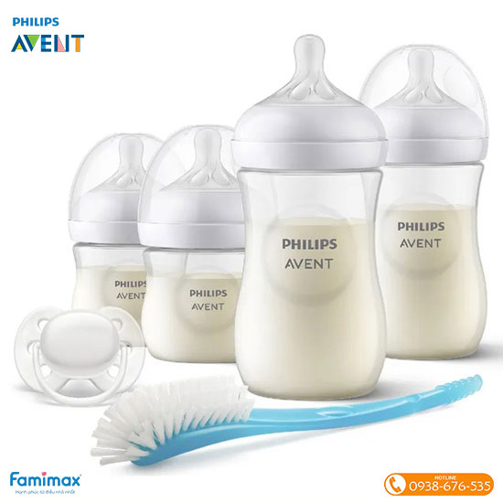 Bộ bình sữa Avent Natural (4 bình, núm ti, cọ rửa)